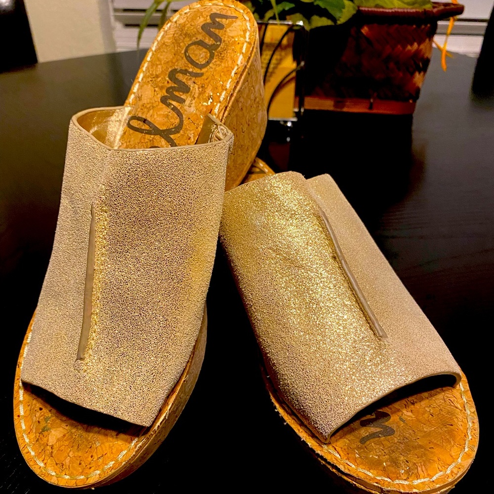 Gold Sam Edelman Crork style wedge heels